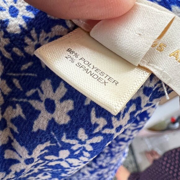 Monteau Floral Ruffle Sleeve Wrap Peplum Blouse Blue White Size Small - Picture 11 of 11